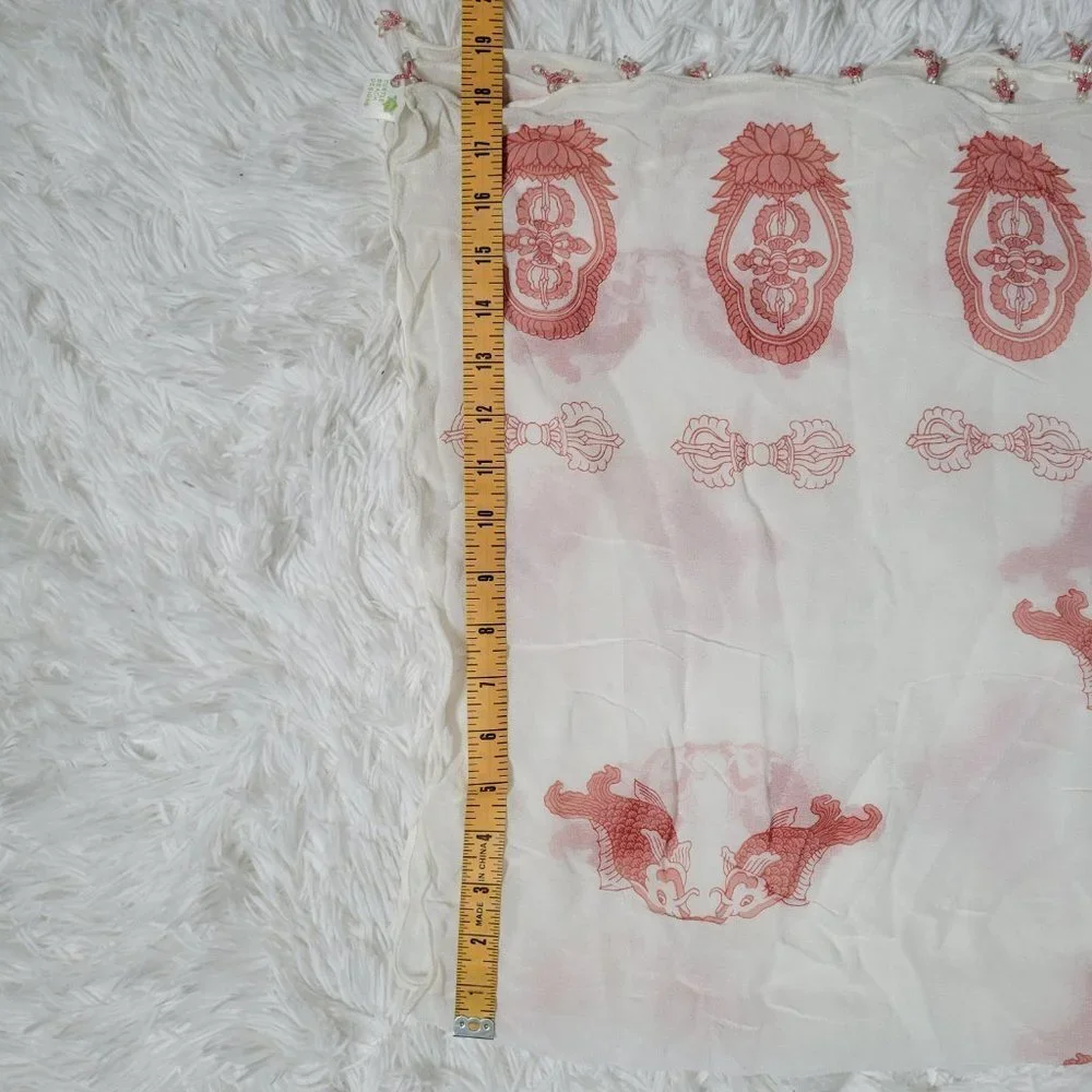 Turtle Beach Designs White Scarf with Beads accent on Trim